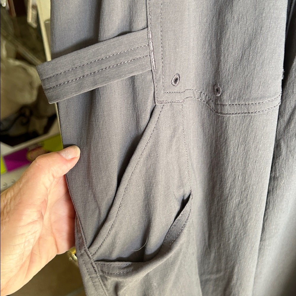 DULUTH TRADING CO HEIRLOOM GARDERING BIB OVERALLS GRAY CARGO UTILITY SZ SX35 - Picture 12 of 16